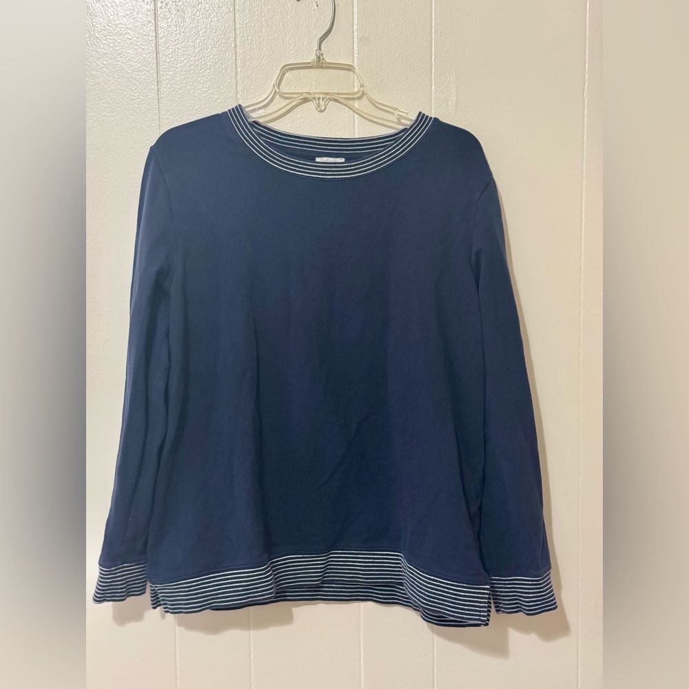 Talbots Navy sweat shirt with White Striped Trim size XL